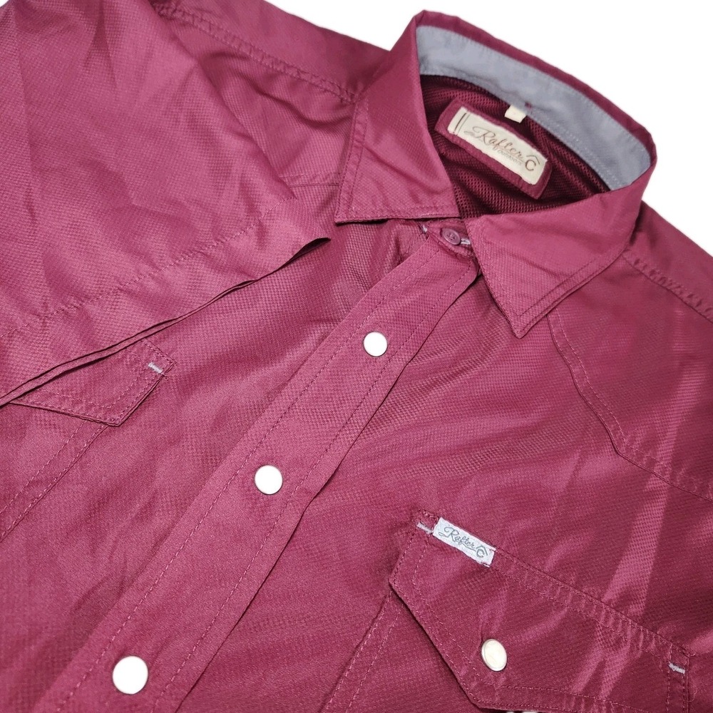 RAFTER C Outdoors Fishing Shirt Mens Large Red Short Sleeve Pearl Snap Button